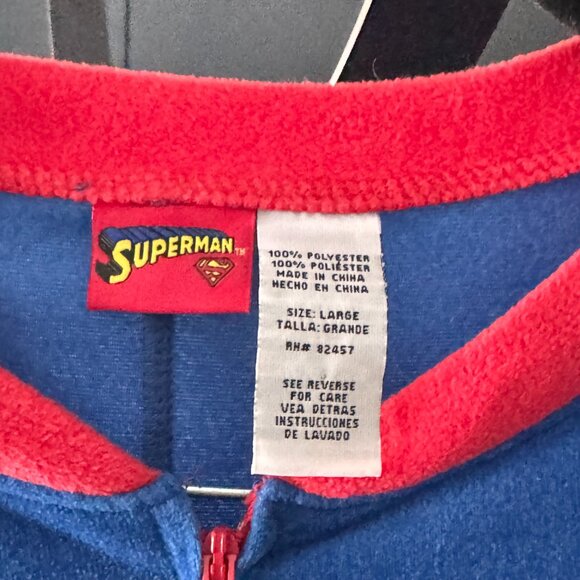 Superman Adult Pajamas Large Blue Red Fleece Costume DC Comics Sleepwear - Picture 3 of 6